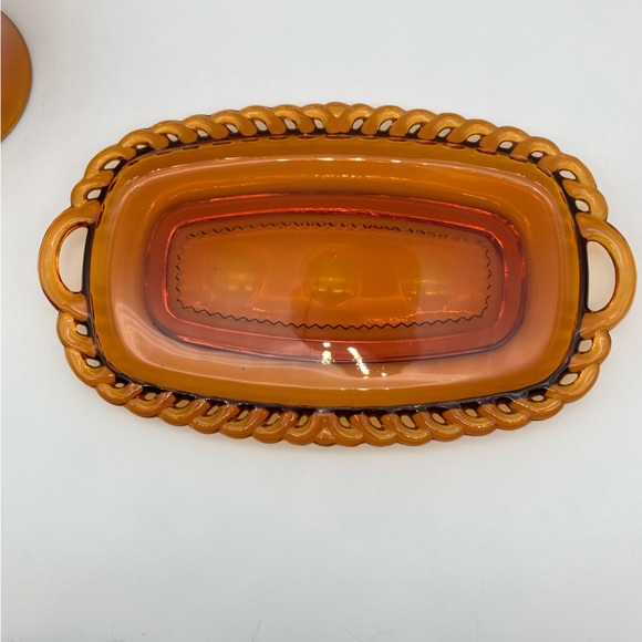 Vintage Colony Kings Crown Amber glass sugar bowl, creamer and tray - Picture 6 of 9